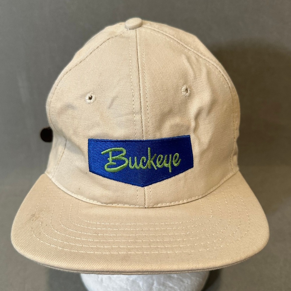 Vintage Cap America Buckeye Hat Tan Cotton Strapback Dad Cap Leather Strap